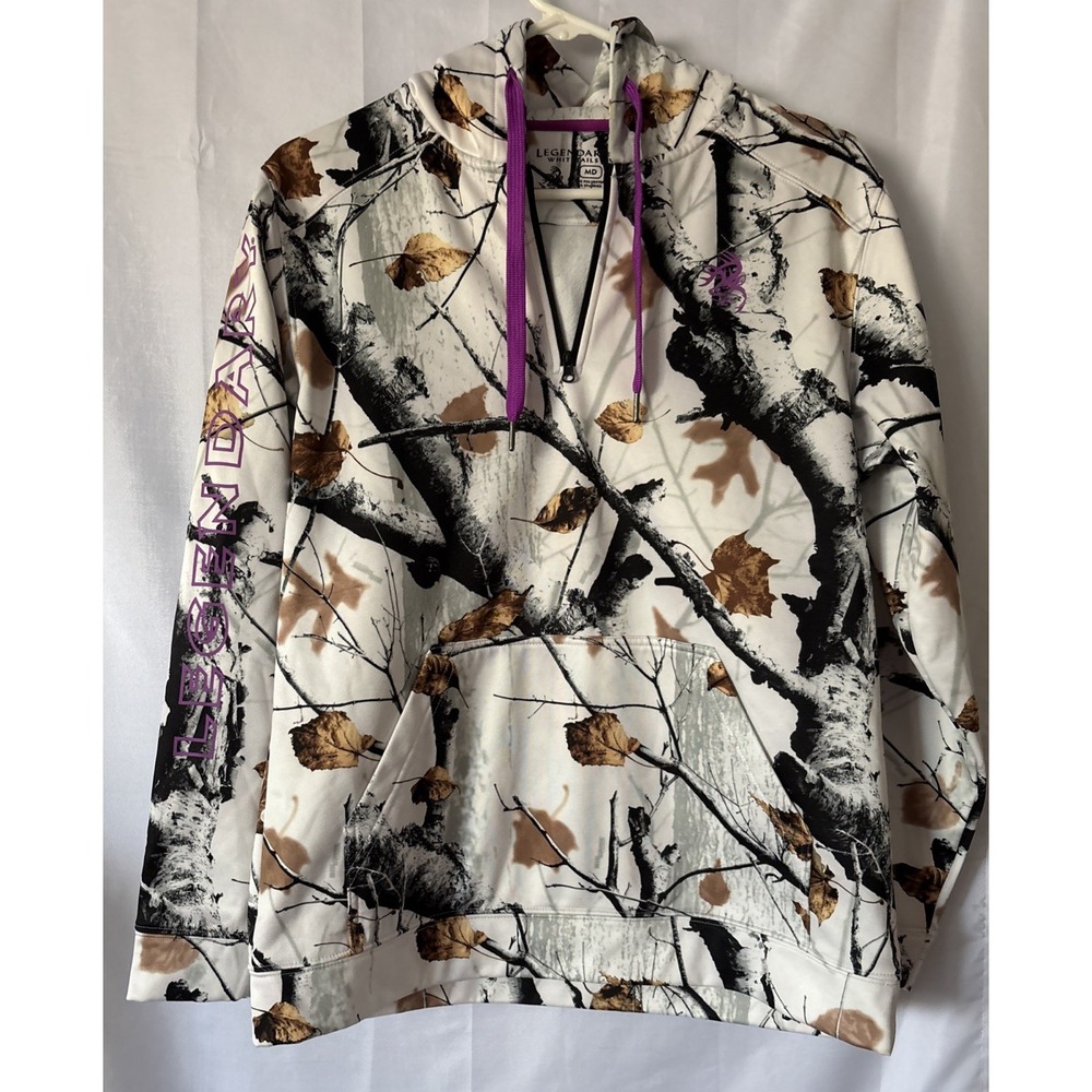 Women's Legendary Whitetails White Purple Camo 1/4 Zip‎ Hoodie Sweatshirt Size M